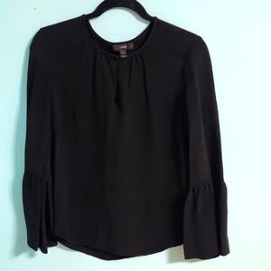 J. Crew Black Pleated Blouse with Flared Sleeves